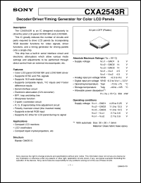CXA2543R datasheet: Decoder/Driver/Timing Generator forColor LCD Panels CXA2543R