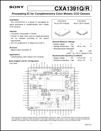 CXA1391R datasheet: Processing IC for Complementary Color Mosaic CCD Camera CXA1391R