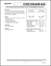 CXD1254AR datasheet: CCD Camera Synchronization and Timing Signal Generator CXD1254AR