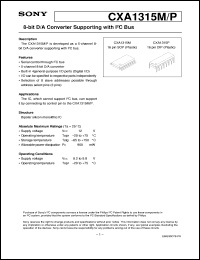 CXA1315P datasheet: 8-bit D/A Converter Supporting with I^2C Bus CXA1315P