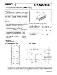 CXA2016S datasheet: Sync Identification for CRT Display CXA2016S