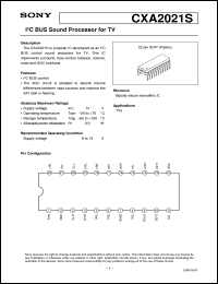 CXA2021S datasheet: I^2C BUS Sound Processor for TV CXA2021S