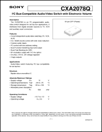 CXA2078Q datasheet: I^2C Bus-Compatible Audio/Video Switch with Electronic Volume CXA2078Q