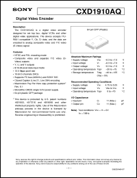 CXD1910AQ datasheet: Digital Video Encoder CXD1910AQ