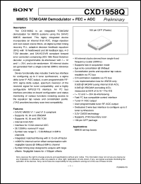 CXD1958Q datasheet: MMDS TCM/QAM Demodulator + FEC + ADC CXD1958Q