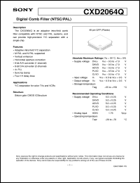 CXD2064Q datasheet: Digital Comb Filter(NTSC/PAL) CXD2064Q