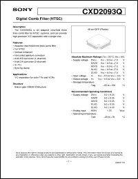 CXD2093Q datasheet: Digital Comb Filter(NTSC) CXD2093Q