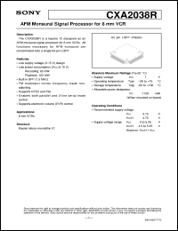 CXA2038R datasheet: AFM Monaural Signal Processor for 8mm VCR CXA2038R