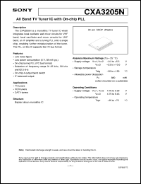 CXA3205N datasheet: All Band TV Tuner IC with On-chip PLL CXA3205N