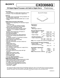 CXD3068Q datasheet: CD Digital Signal Processor with Built-in DigitalServo CXD3068Q