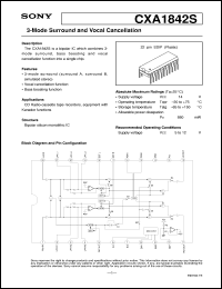 CXA1842S datasheet: 3-Mode Surround and Vocal Cancellation CXA1842S