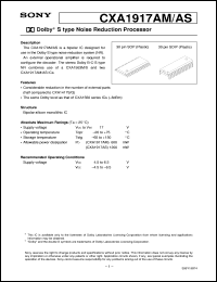 CXA1917AS datasheet: Dolby S type Noise Reduction Processor CXA1917AS