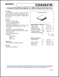 CXA3541N datasheet: 2-channel Read/Write Amplifier for GMR-Ind HeadHard Disk Drive CXA3541N