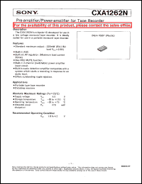 CXA1262N datasheet: Pre-amplifier/Power-amplifier for Tape Recorder CXA1262N