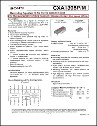 CXA1398M datasheet: Recording Equalizer IC for Stereo Cassette Deck CXA1398M