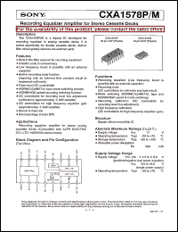 CXA1578M datasheet: Recording Equalizer Amplifier for Stereo Cassette Decks CXA1578M