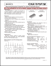CXA1579P datasheet: Recording Equalizer Amplifier for Stereo Cassette Decks CXA1579P