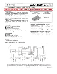 CXA1594L-S datasheet: All Band TV Tuner IC (VHF-CATV-UHF) CXA1594L-S