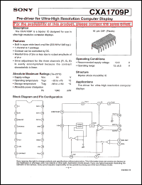 CXA1709P datasheet: Pre-driver for Ultra-High Resolution ComputerDisplay CXA1709P