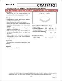 CXA1741Q datasheet: IF Amplifier for Analog Cellular Communications CXA1741Q