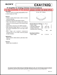 CXA1742Q datasheet: IF Amplifier for Analog Cellular Communications CXA1742Q