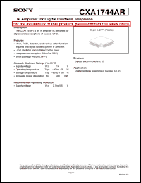 CXA1744AR datasheet: IF Amplifier for Digital Cordless Telephone CXA1744AR