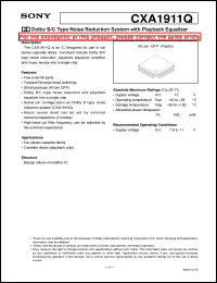 CXA1911Q datasheet: Dolby B/C Type Noise Reduction System with Playback Equalizer CXA1911Q