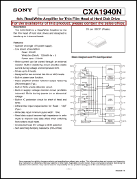 CXA1940N datasheet: 4ch. Read/Write Amplifier for Thin Film Head of Hard Disk Drive CXA1940N