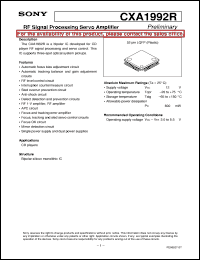CXA1992R datasheet: RF Signal Processing Servo Amplifier CXA1992R
