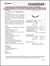 CXA2503AR datasheet: Decoder/Driver/Timing Generatorfor Color LCD Panels CXA2503AR