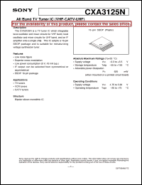 CXA3125N datasheet: All Band TV Tuner IC(VHF-CATV-UHF) CXA3125N