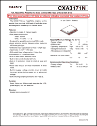 CXA3171N datasheet: 4ch. Read/Write Amplifier for three terminal MIGHead of Hard Disk Drive CXA3171N