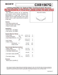 CXB1567Q datasheet: Limiting Amplifier for Optical Fiber Communication Receiver CXB1567Q