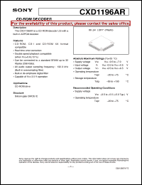 CXD1196AR datasheet: CD-ROM Decoder CXD1196AR