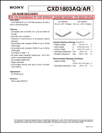 CXD1803AR datasheet: CD-ROM DECODER CXD1803AR