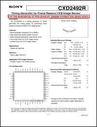 CXD2492R datasheet: Timing Generator for Frame Readout CCD ImageSensor CXD2492R