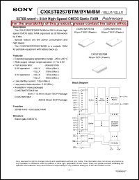 CXK5T8257BTM datasheet: 32768-word x 8-bit High Speed CMOS Static RAM CXK5T8257BTM