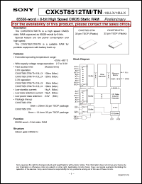 CXK5T8512TM datasheet: 65536-word x 8-bit High Speed CMOS Static RAM CXK5T8512TM