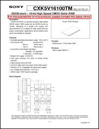 CXK5V16100TM-85LLX datasheet: 65536-word x 16-bit High Speed CMOS Static RAM CXK5V16100TM-85LLX