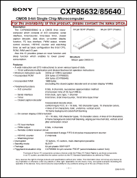 CXP85632 datasheet: CMOS 8-bit Single Chip Microcomputer CXP85632