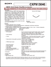 CXP913040 datasheet: CMOS 16-bit Single Chip Microcomputer CXP913040