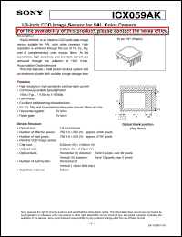 ICX059AK datasheet: 1/3-inch CCD Image Sensor for PAL Color Camera ICX059AK