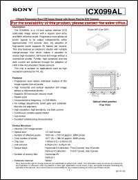 ICX099AL datasheet: 1/2-inch Progressive Scan CCD Image Sensor withSquare Pixel for B/W Cameras ICX099AL