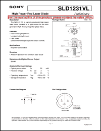 SLD1231VL datasheet: High Power Red Laser Diode SLD1231VL