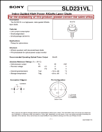 SLD231VL datasheet: Index-Guided High Power AlGaAs Laser Diode SLD231VL