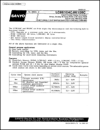 LC86104C datasheet: Liquid crystal display controller, driver, on-chip 4 K bytes ROM and on-chip 168 byte RAM, 8-bit single chip microcomputer LC86104C