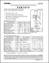 2SA1013 datasheet: Silicon PNP transistor for color TV vertical deflection output applications, color TV class B sound output applications 2SA1013