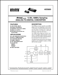 ADS800U datasheet: SpeedPlus 12-Bit, 40MHz Sampling Analog-to-Digital Converter ADS800U