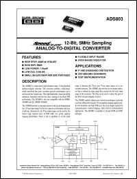 ADS803E datasheet: SpeedPlus 12-Bit, 5MHz Sampling Analog-to-Digital Converter ADS803E