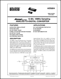 ADS804U/1K datasheet: SpeedPlus 12-Bit, 10MHz Sampling Analog-to-Digital Converter ADS804U/1K